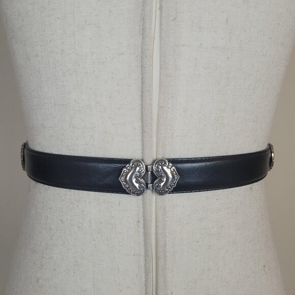 Fossil Belt Small Black Leather Heart Concho Engraved Western Boho Cowgirl Boho main image 6